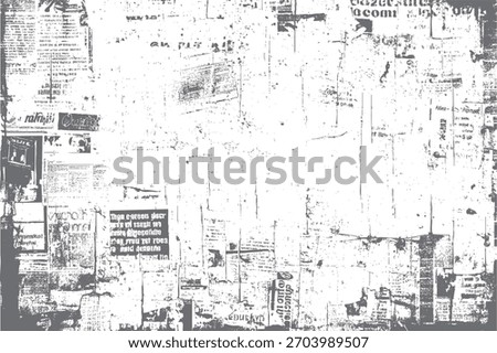 Grungy distressed textured background of overlapping torn posters and newsprint with visible text and images in grayscale