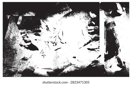 Grungy distressed vignette texture background.Distressed frame vignette texture background overlay.Vintage black and white distressed texture on transparent background.