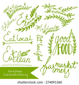 Grungy doodle organic farm market eat clean icons