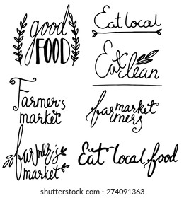 Grungy doodle organic farm market eat clean icons