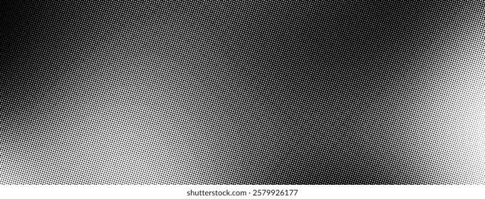 Grungy dot gradient background. Retro comic backdrop. Black white halftone noise effect. Vector grainy texture overlay. Wavy vintage pattern. Gritty polka dot grid. Duotone manga or anime pixel grit