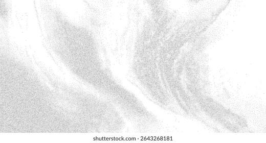 Padrão de poeira granulosa com fluxo ondulado e pontilhado sombreado. Gradiente de grão de partícula em onda abstrata em escala de cinza. Ilustração vetorial
