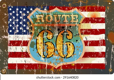 grungy fictional famous route road sign, retro style, vector illustration