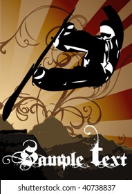 grungy flower snowboarder vector background with space for text