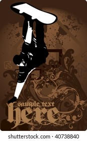 grungy flower snowboarder vector background with space for text