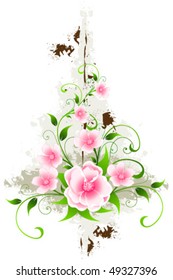 Grungy Flowers background. Card or invitation template. Vector eps Illustration.