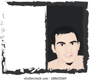 grungy frame with a portrait of a young guy