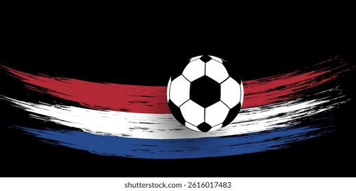 Grungy French flag with soccer ball on black background - French football symbols. Vector illustration.