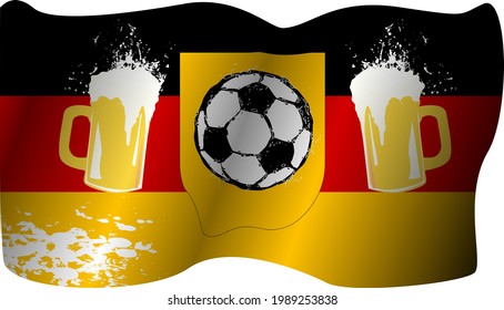 Grungy Germany soccer flag with soccer ball and beer for the great soccer event in europe,vector illustration
