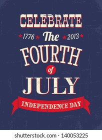 Grungy greeting card for the American Independence Day in red, white and blue.