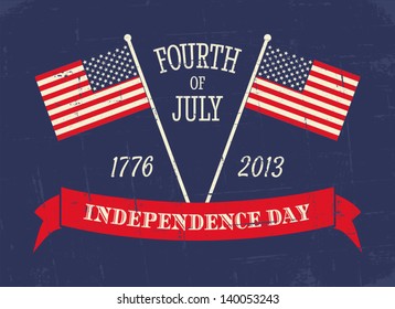 Grungy greeting card for the American Independence Day in red, white and blue.