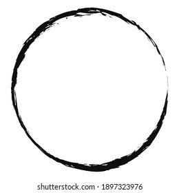 Grungy, grunge paint brush circle. Circular ink, fluid, and liquid stain. Smudged, smeared painted effect