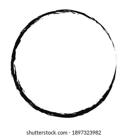 Grungy, grunge paint brush circle. Circular ink, fluid, and liquid stain. Smudged, smeared painted effect