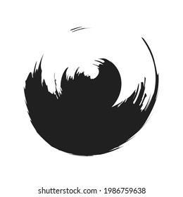 Grungy, grunge, textured circle, Circular splash effect. Paintbrush, brushstroke vector. Ink, fluid, and liquid stain, splash effect