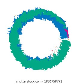Grungy, grunge, textured circle, Circular splash effect. Paintbrush, brushstroke vector. Ink, fluid, and liquid stain, splash effect
