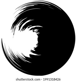 Grungy, grunge, textured circle, Circular splash effect. Paintbrush, brushstroke vector. Ink, fluid, and liquid stain, splash effect