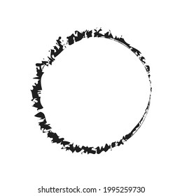 Grungy, grunge, textured circle, Circular splash effect. Paintbrush, brushstroke vector. Ink, fluid, and liquid stain, splash effect