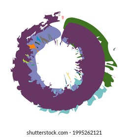 Grungy, grunge, textured circle, Circular splash effect. Paintbrush, brushstroke vector. Ink, fluid, and liquid stain, splash effect