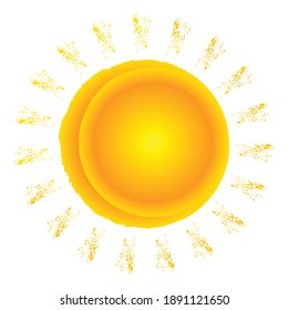 Grungy, grunge, textured sun clip-art. Painted, sketchy sun drawing. Paintbrush, brushstroke effect sun