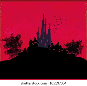 grungy Halloween background with haunted house
