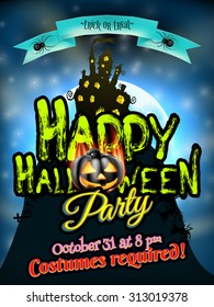 Grungy Halloween background with haunted house, bats and full moon. EPS 10 vector file included
