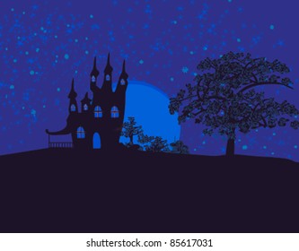 grungy Halloween background with haunted house