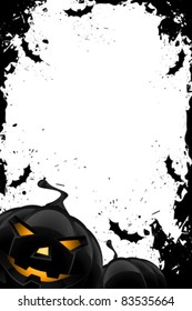 Grungy Halloween Frame with pumpkins and bats