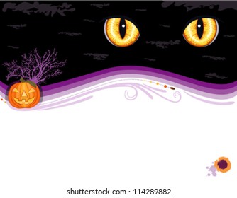 Grungy Halloween greeting card with cute pumpkin and Evil Eyes. Vector file saved as EPS AI8, no effects, easy print and edit.