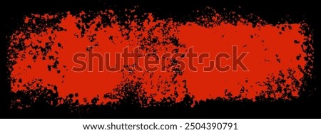 Grungy Halloween red and black background. Creepy spooky vector hand drawn ink banner bg. Punk sponge stamps, splatter sprinkles texture. Grunge paint stroke design. Horizontal Halloween frame border