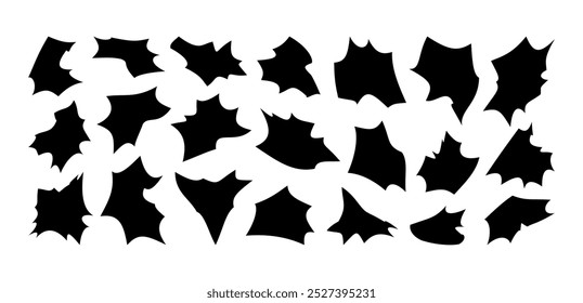 Grungy Halloween vector text frames. Sharp edge paper balloons. Bat shape creepy text bubbles. Scary speech bubble set. Collection of Halloween pattern design elements. Spooky patern illustration