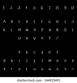 grungy hand drawn letters and numbers on blackboard, vector concept