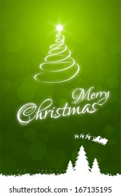Grungy Happy New Year Card with Christmas Tree and Santa