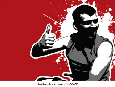 grungy happy vector guy, thumb up