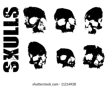 grungy human skulls set