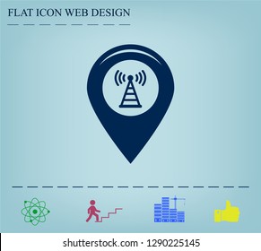 Grungy icon with map pointer with wi-fi symbol, on beige background