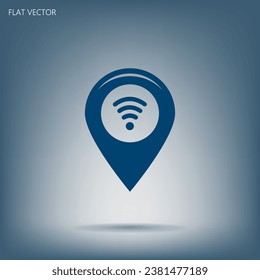 Grungy icon with map pointer with wi-fi symbol, on beige background