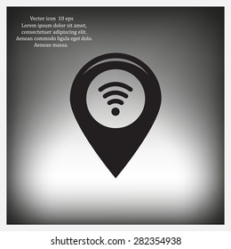 Grungy icon with map pointer with wi-fi symbol, on beige background