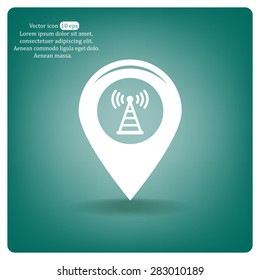 Grungy icon with map pointer with wi-fi symbol, on beige background