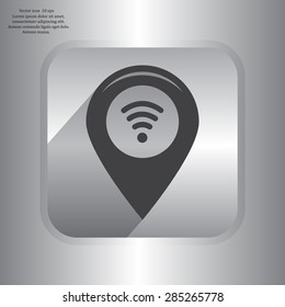 Grungy icon with map pointer with wi-fi symbol, on beige background