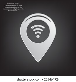 Grungy icon with map pointer with wi-fi symbol, on beige background