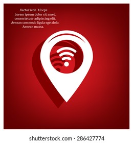 Grungy icon with map pointer with wi-fi symbol, on beige background