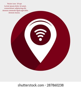 Grungy icon with map pointer with wi-fi symbol, on beige background
