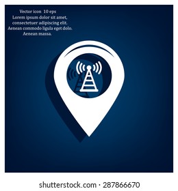 Grungy icon with map pointer with wi-fi symbol, on beige background