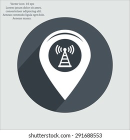 Grungy icon with map pointer with wi-fi symbol, on beige background