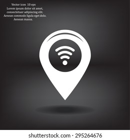 Grungy icon with map pointer with wi-fi symbol, on beige background
