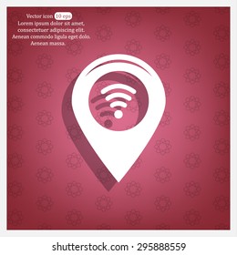 Grungy icon with map pointer with wi-fi symbol, on beige background