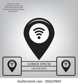 Grungy icon with map pointer with wi-fi symbol, on beige background