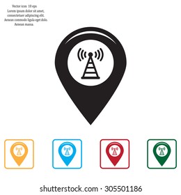 Grungy icon with map pointer with wi-fi symbol, on beige background