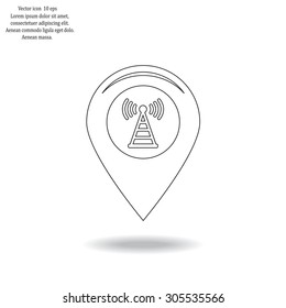 Grungy icon with map pointer with wi-fi symbol, on beige background