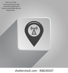 Grungy icon with map pointer with wi-fi symbol, on beige background